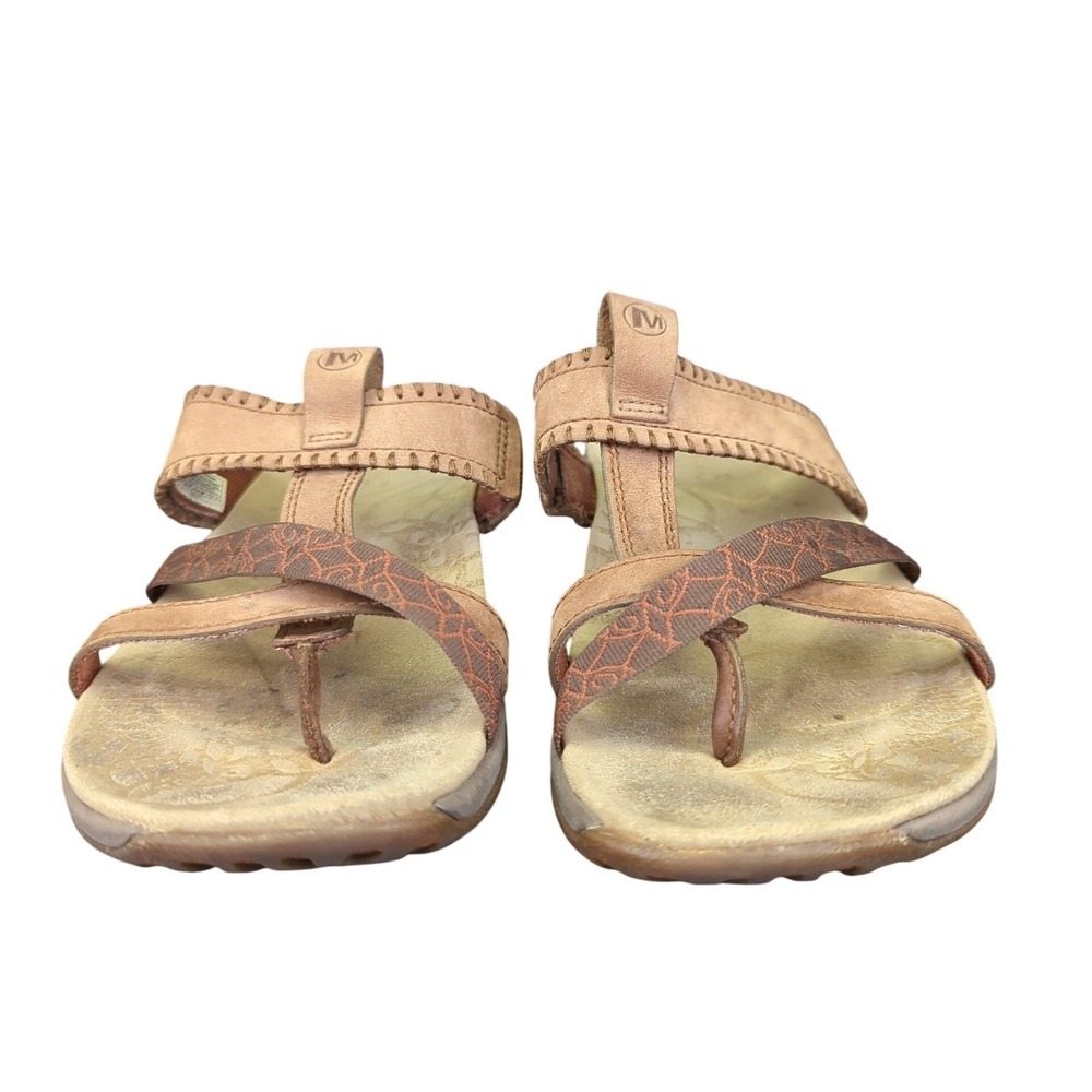 Merrell Dark Earth Leather Sandals Womens Size 8 Casual Gorpcore - Picture 2 of 8